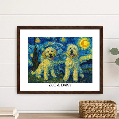 Custom pet portrait van gogh painting style HORIZONTAL 11X14 BLACK