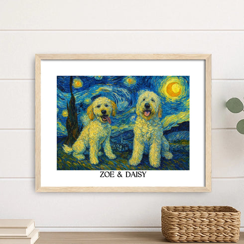 Custom pet portrait van gogh painting style HORIZONTAL 11X14 BLACK