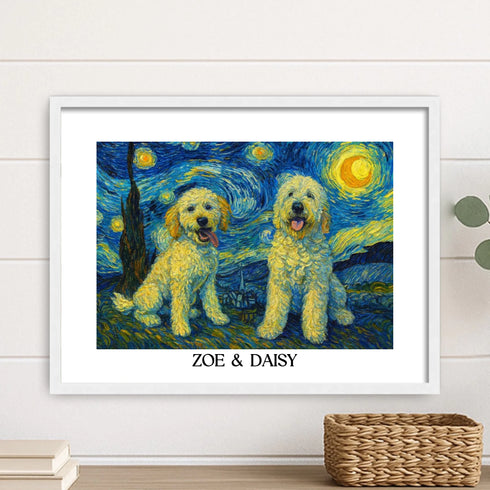 Custom pet portrait van gogh painting style HORIZONTAL 11X14 BLACK