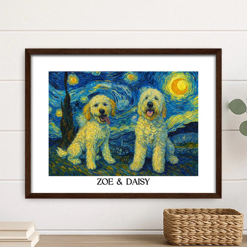 Custom pet portrait van gogh painting style HORIZONTAL 11X14 BLACK