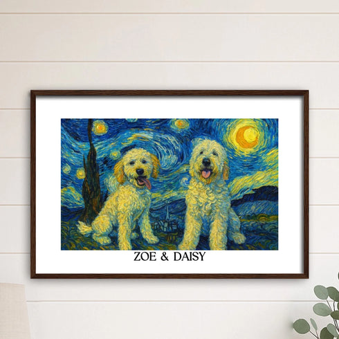 Custom pet portrait van gogh painting style HORIZONTAL 11X14 BLACK