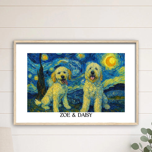 Custom pet portrait van gogh painting style HORIZONTAL 11X14 BLACK