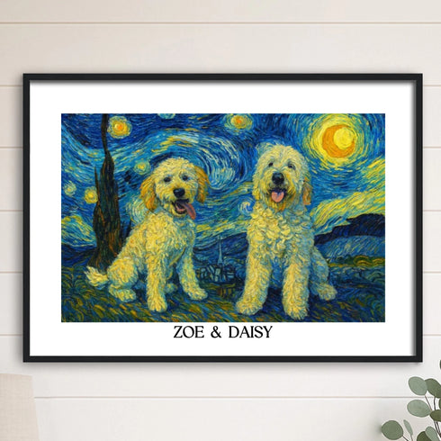 Custom pet portrait van gogh painting style HORIZONTAL 11X14 BLACK