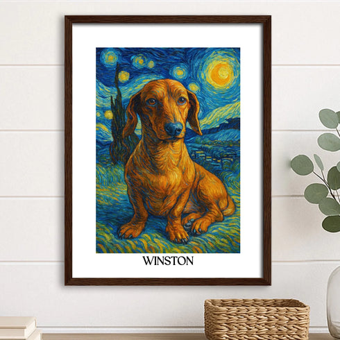 Custom pet portrait van gogh painting style 12X16 DARK WOOD