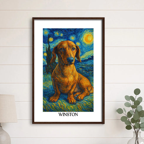 Custom pet portrait van gogh painting style 16X24 DARK WOOD