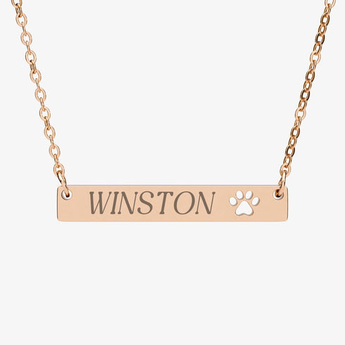CUSTOM PET NECKLACE paw bar rose gold