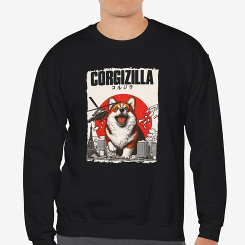Funny Corgi Sweatshirt for Men - Corgizilla Crew Sweatshirt