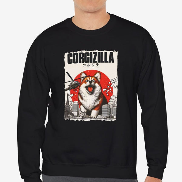 Funny Corgi Sweatshirt for Men - Corgizilla Crew Sweatshirt