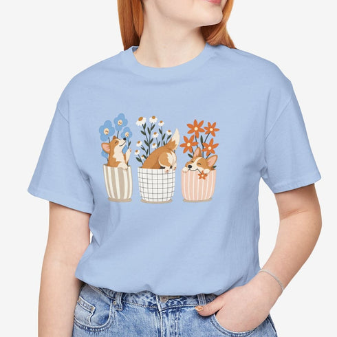 corgi t shirt for women. Color baby blue