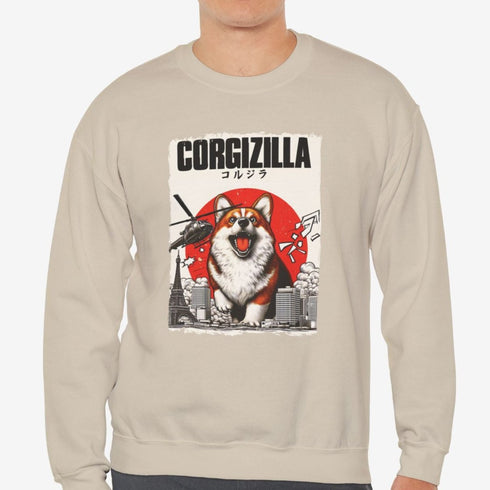 Funny Corgi Sweatshirt for Men - Corgizilla Crew Sweatshirt