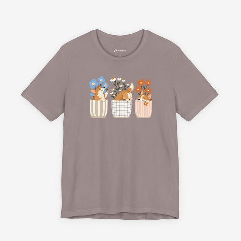 corgi t shirt for women. Color pebble brown