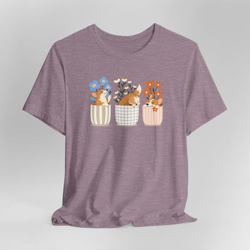 corgi t shirt for women. Color heather purple