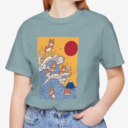 Funny Corgi Shirt for Women - Japanese Art Corgi Lover Tee