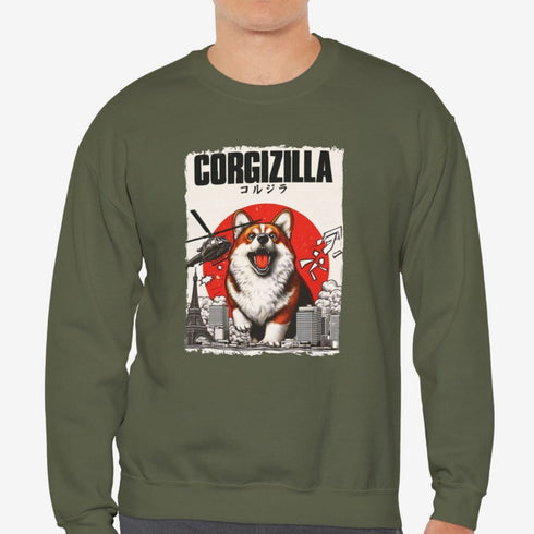 Funny Corgi Sweatshirt for Men - Corgizilla Crew Sweatshirt