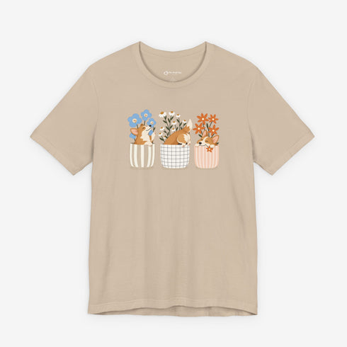 corgi t shirt for women. Color tan