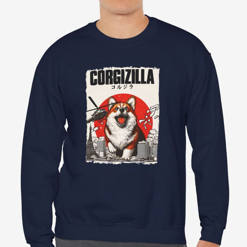 Funny Corgi Sweatshirt for Men - Corgizilla Crew Sweatshirt