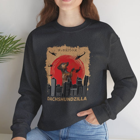 Dachshund Sweatshirt for Women - Funny Dachshundzilla Crew Sweatshirt