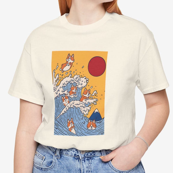 Funny Corgi Shirt for Women - Japanese Art Corgi Lover Tee