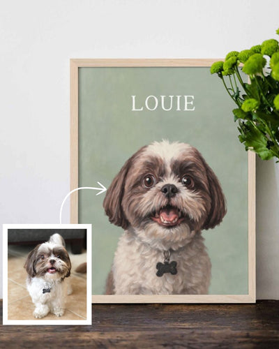 framed custom pet portrait wood