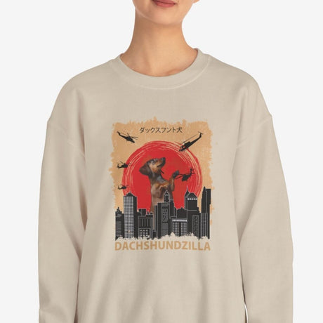 Dachshund Sweatshirt for Women - Funny Dachshundzilla Crew Sweatshirt