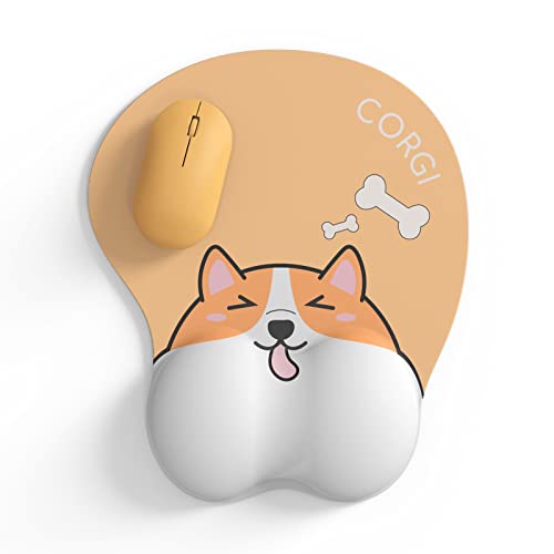 Cute Mouse Pad with Wrist Support, 3D Animal Kawaii Mouse Pad, Non-Slip PU Base Ergonomic Gel Mouse Pad Wrist Support for Gaming Office Computer Laptop, Cute Corgi Mousepad for Corgi Gifts (Corgi)