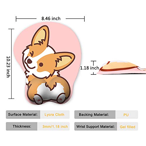 HAOCOO Ergonomic Pink Mouse Pad with Wrist Support,Non-Slip Backing Corgi Anime Cute Gel Mouse Pad Wrist Rest, Easy-Typing and Pain Relief for Gaming Office Computer Laptop(Pink Cute Corgi)
