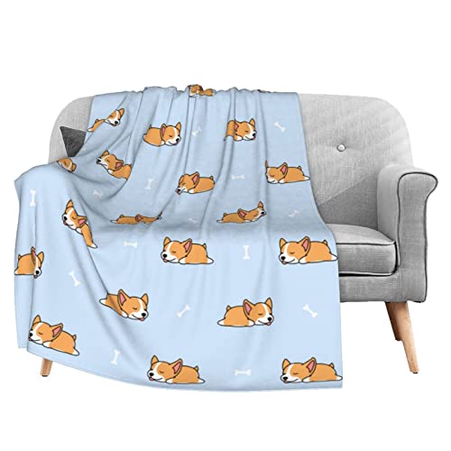 FeHuew Kawaii Sleep Corgi Cute Blue Flannel Fleece Throw Blanket 50x60 inch Living Room/Bedroom/Sofa Couch Warm Soft Bed Blanket for Kids Adults