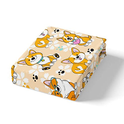 Cute Corgi Duvet Cover Set Twin Size,Smiling Dog Bedding Set 2pcs for Kids Teens Boys Room Decor, Cartoon Dog Paw Comforter Cover Kawaii Yellow Quilt Cover with 1 Pillowcase