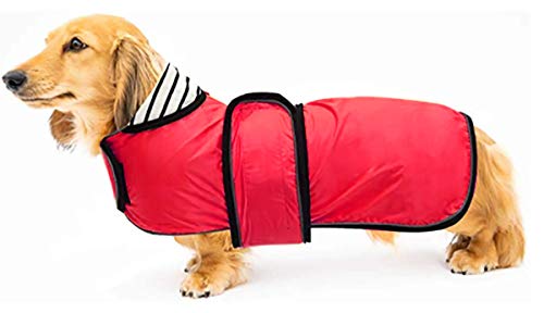 Dog Jacket Adjustable Lightweight Dachshund Raincoat with Reflective Straps and Harness Hole Best Gift for Dachshund