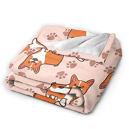 tiehrpr Cute Corgi Dog Blanket Flannel Fleece Throw Blanket Kawaii Stuff for Bed Couch Sofa Chair 60"X50"