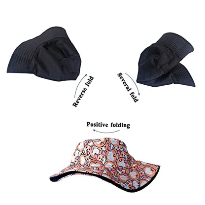 Corgi Love Gifts Travel Summer Womens Bucket Hats Packable Beach Sun Fisherman Hat for Teens Women and Men
