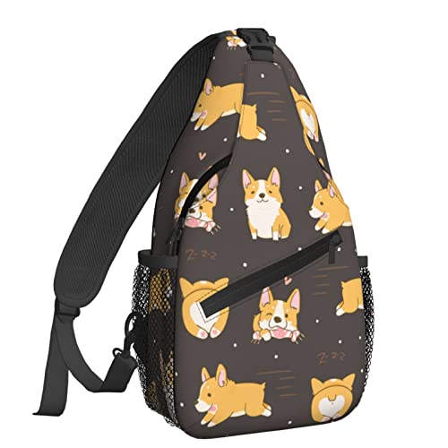 Foruidec Crossbody Backpack For Men Women Sling Bag, Kawaii Corgi Cute Dog Chest Bag Shoulder Bag Lightweight One Strap Backpack Multipurpose Travel Hiking Daypack