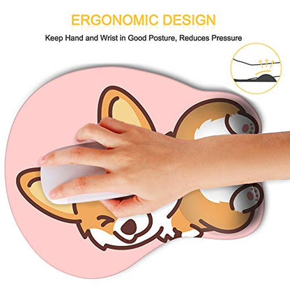 HAOCOO Ergonomic Pink Mouse Pad with Wrist Support,Non-Slip Backing Corgi Anime Cute Gel Mouse Pad Wrist Rest, Easy-Typing and Pain Relief for Gaming Office Computer Laptop(Pink Cute Corgi)