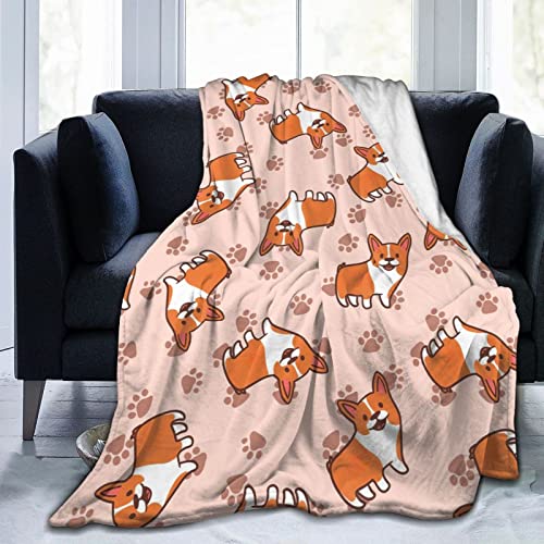 tiehrpr Cute Corgi Dog Blanket Flannel Fleece Throw Blanket Kawaii Stuff for Bed Couch Sofa Chair 60"X50"