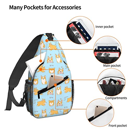 NiuKom Kawaii Corgi Crossbody Sling Backpack - Hiking Daypacks Travel Chest Bag for Men Women