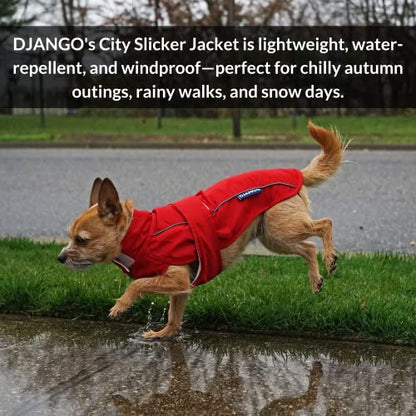 DJANGO City Slicker All-Weather Dog Jacket & Water-Repellent Raincoat with Reflective Piping
